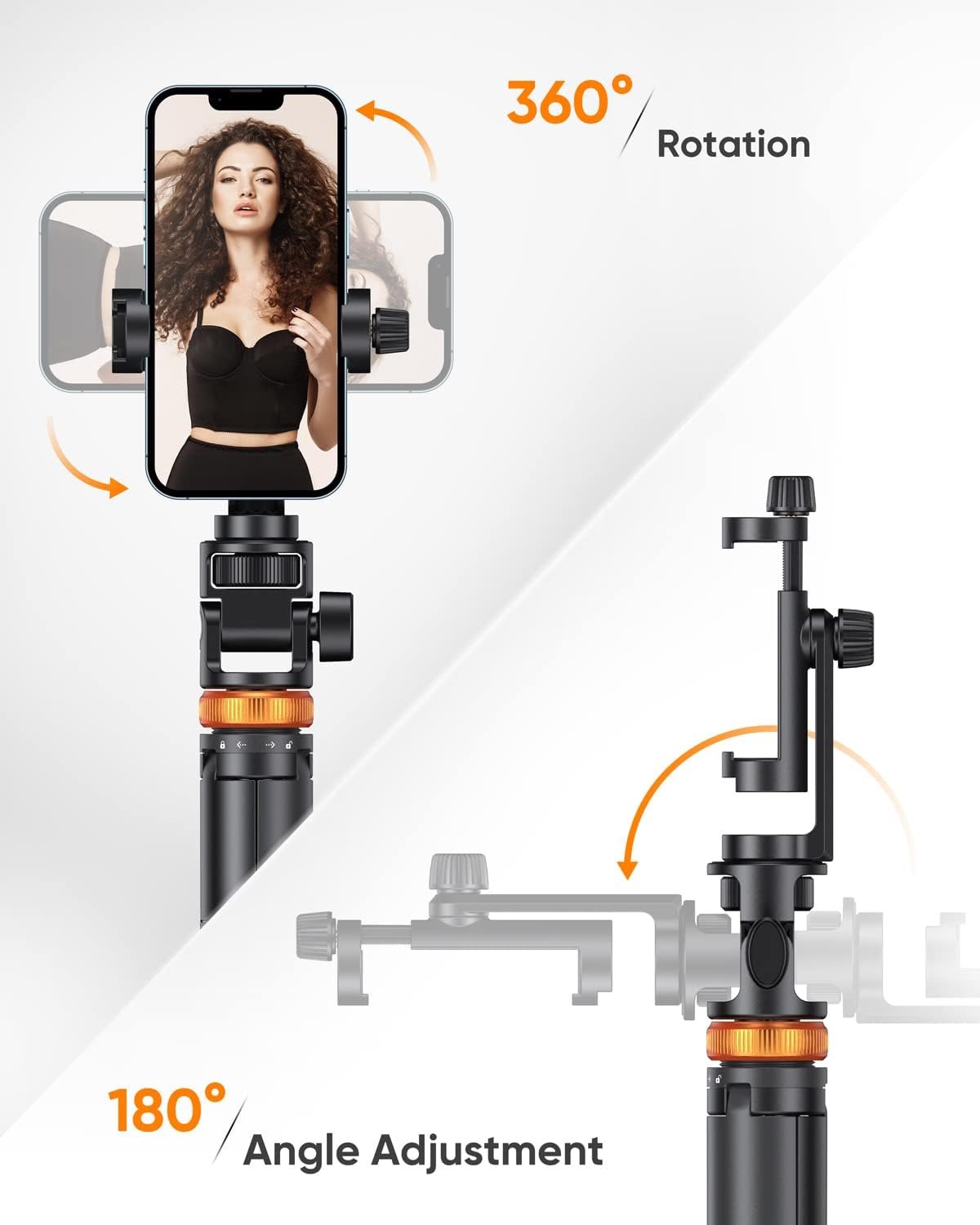 EUCOS 62" Phone Tripod, Tripod for iPhone & Selfie Stick Tripod with Remote, Extendable Phone Tripod Stand & Travel Tripod, Solidest Cell Phone Tripod Compatible with iPhone/Android - Image 6