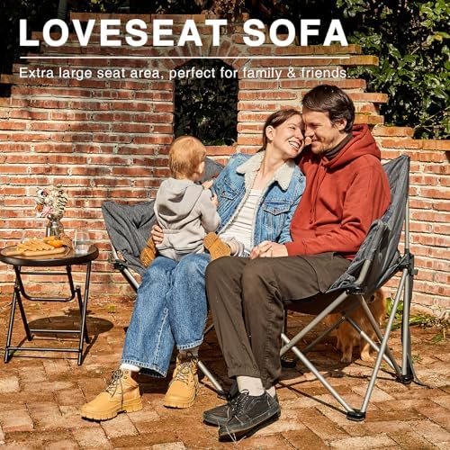 EVER ADVANCED Double Camping Chair for Adults, Padded Folding Camping Love Seat Bench with Side Pocket Portable Camping Couch, Two Person Heavy Duty Folding Outdoor Chair with Cushion,Support 600lbs - Image 5