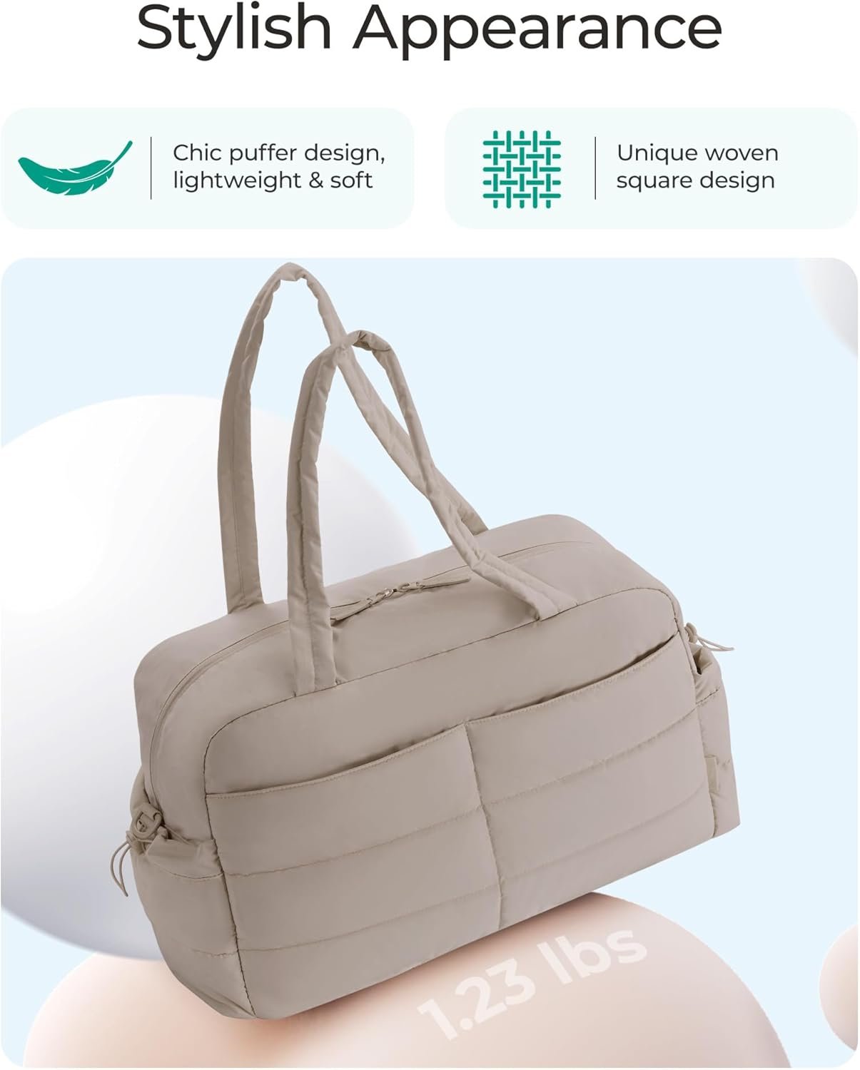 BAGSMART Gym Bag for Women with Toiletry Pouch, Lightweight Weekender Bags for Women with Wet Pocket, 31L Quilted Travel Duffle Carry On Bag, Weekender Overnight Bag for Travel,Water Resistant, Camel - Image 5