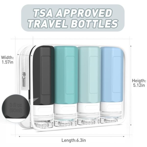 Redfly Travel Bottles for Toiletries, Tsa Approved 3oz Travel Size Containers, Leak Proof Silicone Squeezable Containers for Toiletries, BPA Free Refillable Essentials for Shampoo Conditioner Gray - Image 5