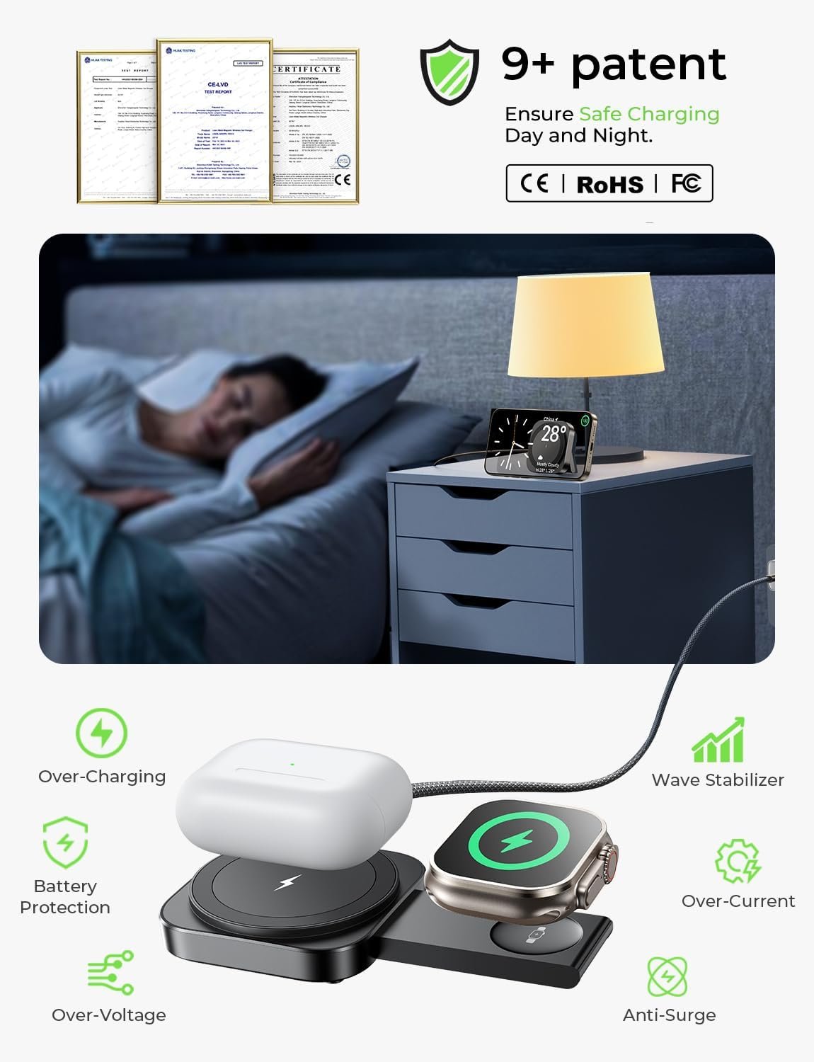 LISEN for MagSafe Charger Stand for iPhone Magnetic Apple Watch Airpods Charging, Minimalist Travel Charger Magnetic Wireless Charger iPhone for MagSafe Accessories Apple 16 Pro Max iwatch Airpods - Image 7