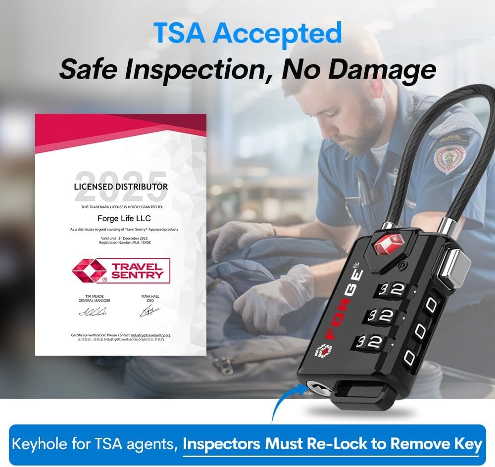 TSA Approved Cable Luggage Locks, Re-settable Combination with Alloy Body - Image 2