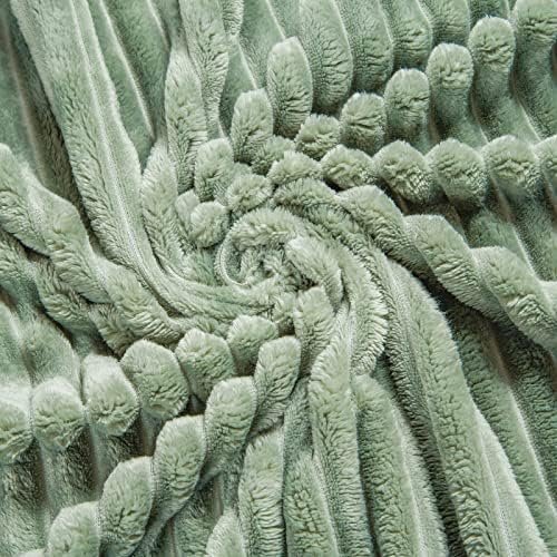 Bnuitland Sage Green Flannel Throw (50X70 inches) with Storage Pouch,300GSM Super Soft Fleece Stripe Pattern Sofa Blanket for Adults and Kids, Lightweight Cozy Bed Throw for Home Decor All Season - Image 5
