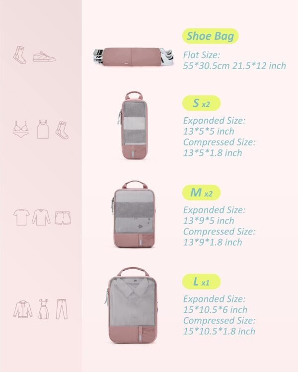 BAGSMART 6 Set Compression Packing Cubes - Lightweight Travel Essentials, Durable Luggage Organizer - Image 2
