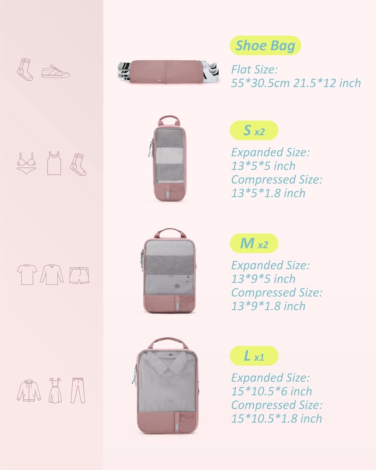 BAGSMART 6 Set Compression Packing Cubes - Lightweight Travel Essentials, Durable Luggage Organizer - Image 2