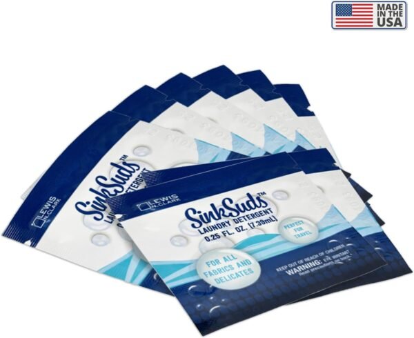 SinkSuds Laundry Detergent, Travel Size Liquid Soap, TSA Compliant, Safe For All Fabrics, 8 Packets (Packaging May Vary) - Image 6