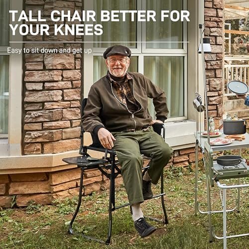 EVER ADVANCED Portable 30.7" Seat Height Tall Folding Camping Chair Directors Chair High Foldable Bar Stool with Side Table for Makeup Artist, Sports Event, Craft Show, Supports 350LBS Black Grey - Image 4