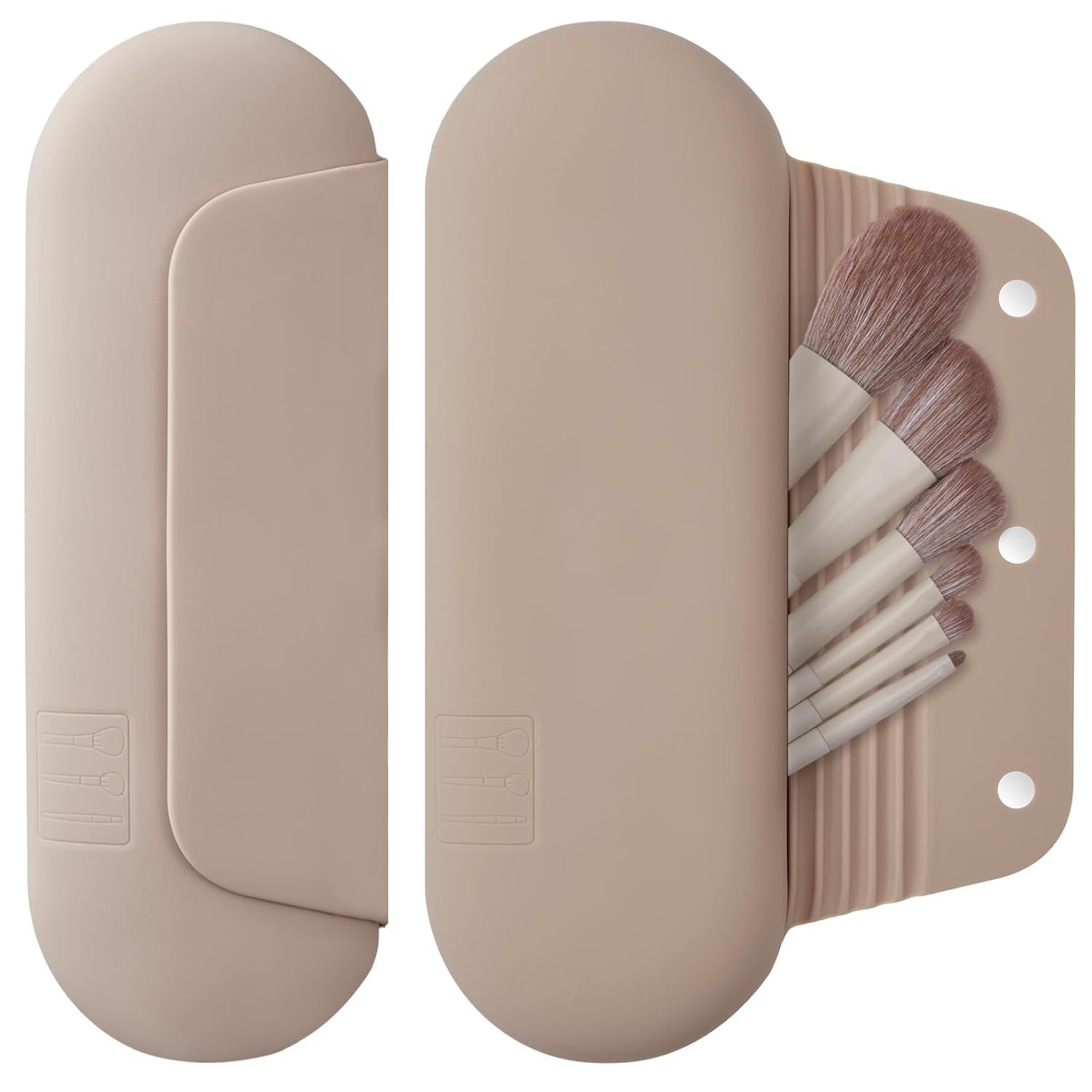Silicone Makeup Brush Holder Travel Cosmetic Bag:Soft Portable Cosmetic Face Brushes Holder with Upgrade Anti-Fall Out Magnetic Closure, Large Travel Makeup Brush Case - Walnut