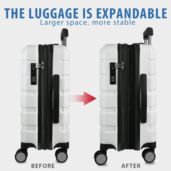 KROSER Hardside Expandable Carry On Luggage with Spinner Wheels & Built-in TSA Lock, Durable Suitcase Rolling Luggage with USB Port, Carry-On 20-Inch, White - Image 5