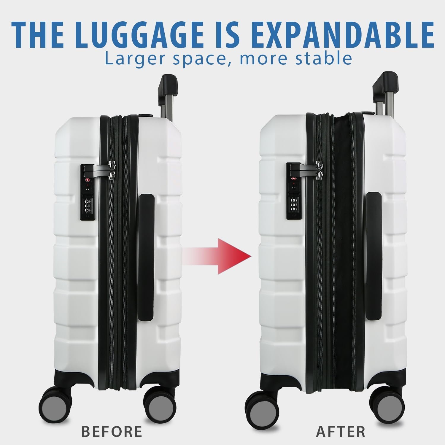 KROSER Hardside Expandable Carry On Luggage with Spinner Wheels & Built-in TSA Lock, Durable Suitcase Rolling Luggage with USB Port, Carry-On 20-Inch, White - Image 5