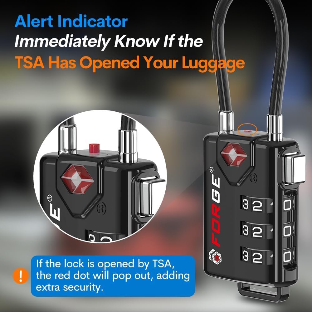 TSA Approved Cable Luggage Locks, Re-settable Combination with Alloy Body - Image 4