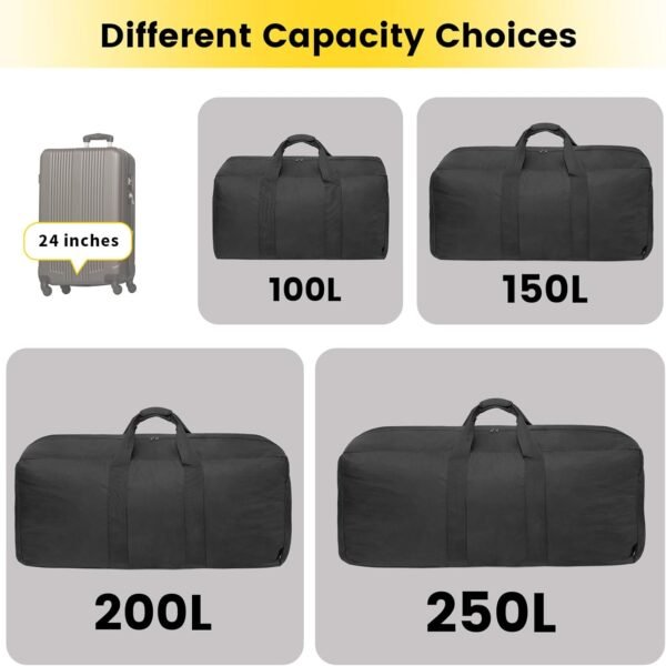 Vorspack Extra Large Duffle Bag for Travel - 100L Duffel Bag for Men Gear Bag for Storage Foldable Weekender Bag for Overnight Camping - Black - Image 6