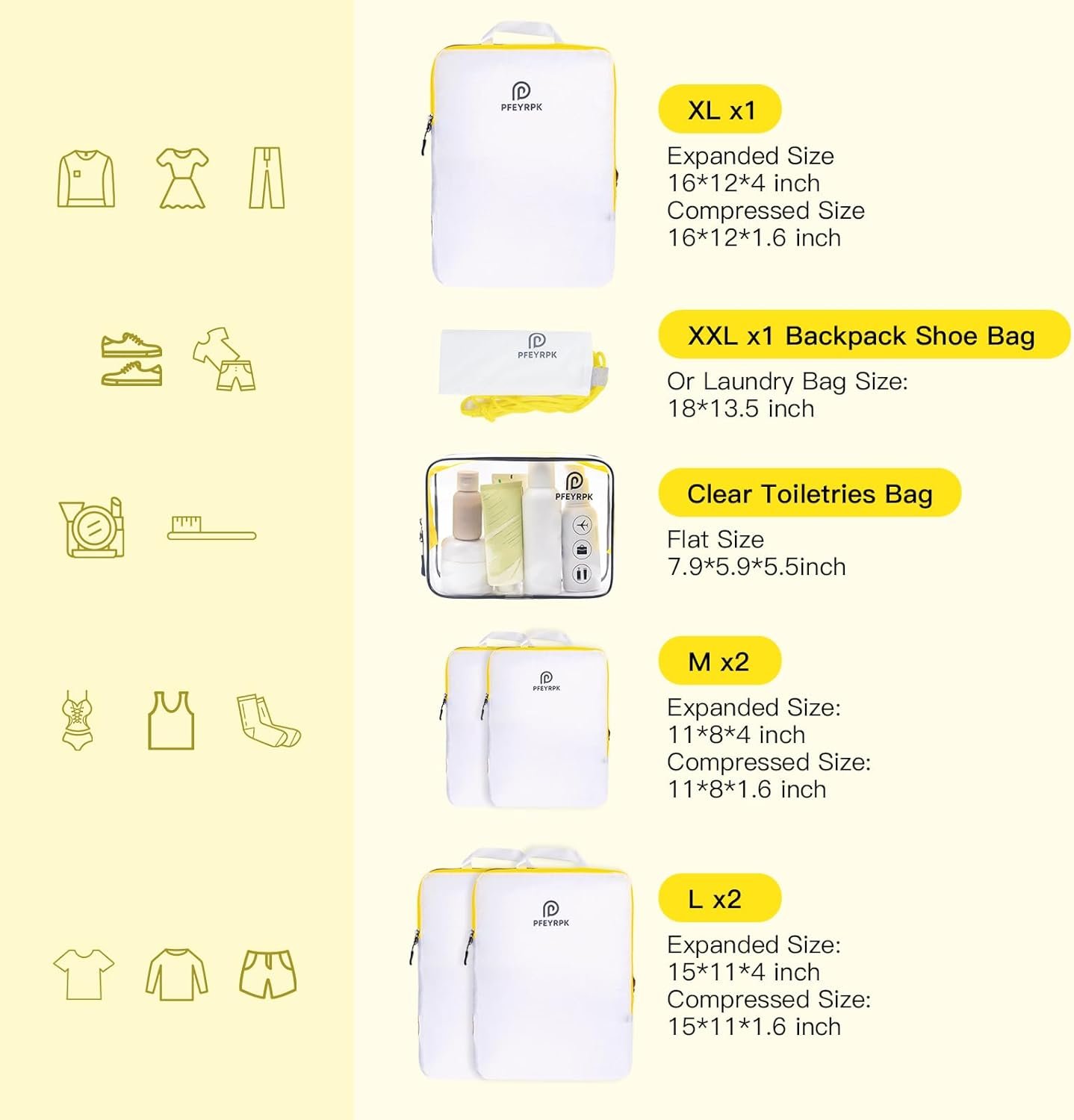 Lightweight Compression Packing Cubes for Suitcases, Compressible Expandable Travel Packing Organizer with Clear Toiletries and Backpack Bag, Travel Essentials for Carry on Luggage 7 Set - Image 6