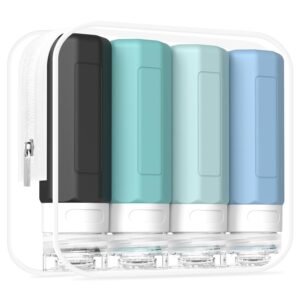 Redfly Travel Bottles for Toiletries, Tsa Approved 3oz Travel Size Containers, Leak Proof Silicone Squeezable Containers for Toiletries, BPA Free Refillable Essentials for Shampoo Conditioner Gray