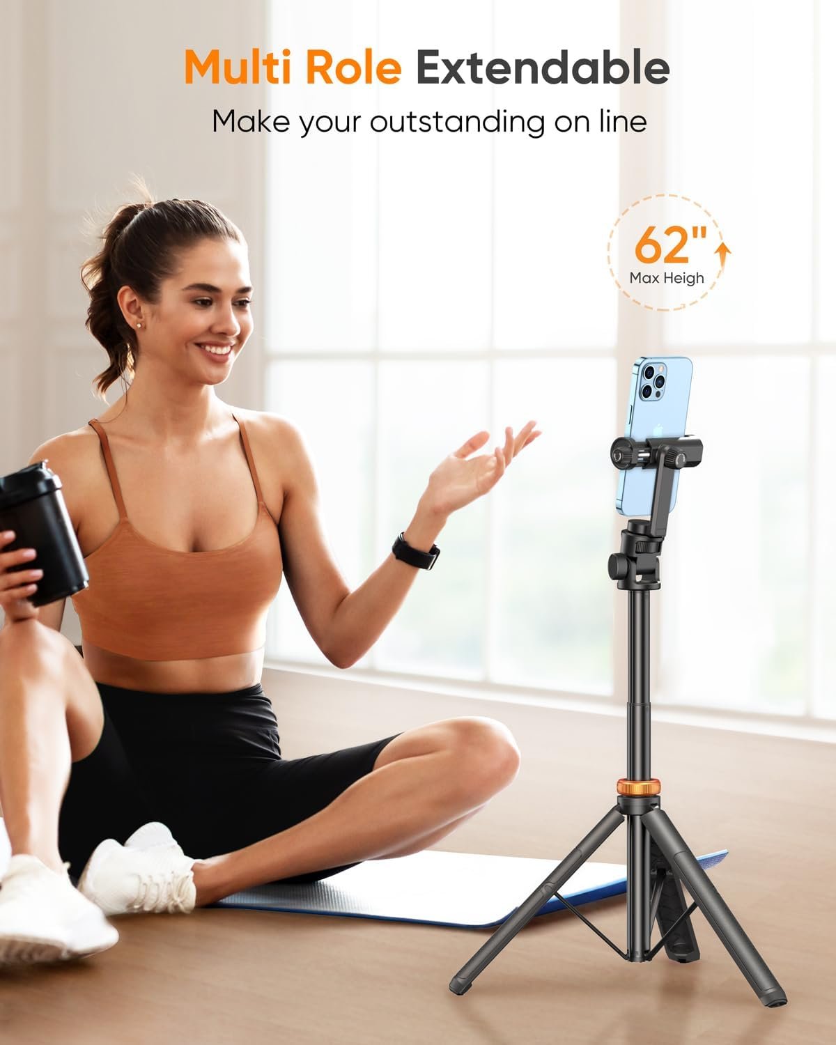 EUCOS 62" Phone Tripod, Tripod for iPhone & Selfie Stick Tripod with Remote, Extendable Phone Tripod Stand & Travel Tripod, Solidest Cell Phone Tripod Compatible with iPhone/Android - Image 3