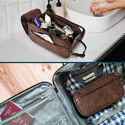 PAVILIA Toiletry Bag for Men, Travel Essentials Shaving Dopp Kit, Mens Travel Bag Toiletries Organizer Case for Grooming, PU Leather Water Resistant Cosmetic Bag Pouch (Dark Brown) - Image 6
