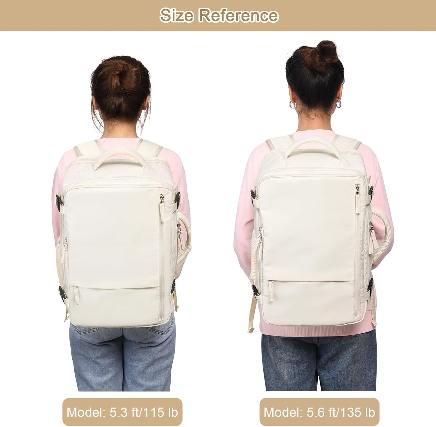 Travel Backpack for Women, Expandable 40L Carry on Flight Approved Backpack, 17 Inch Laptop Waterproof Travel Bag for College, Travel, Work, Beige - Image 7