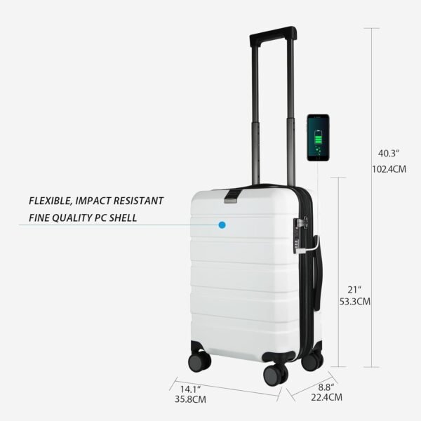 KROSER Hardside Expandable Carry On Luggage with Spinner Wheels & Built-in TSA Lock, Durable Suitcase Rolling Luggage with USB Port, Carry-On 20-Inch, White - Image 2