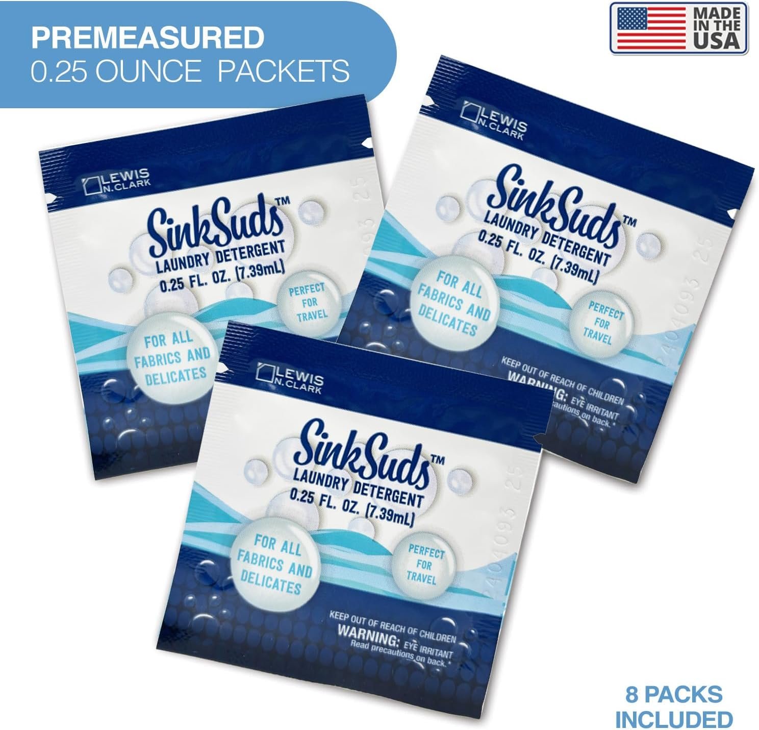SinkSuds Laundry Detergent, Travel Size Liquid Soap, TSA Compliant, Safe For All Fabrics, 8 Packets (Packaging May Vary) - Image 5