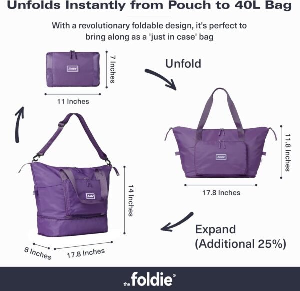 Foldable Travel Tote Bag for Women - 40L Weekender Bag with Multiple Pockets - Carry On Personal Item Travel Bag - Image 2
