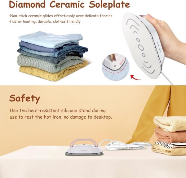 Newbealer Travel Iron with Global Voltage, 100-240V Mini Dry Iron for Clothes (No Steam), Max 300W, 60s Heat Up, 302℉ Non-Stick Ceramic Soleplate, 0.8lbs Ultra-Lightweight (Gold) - Image 8