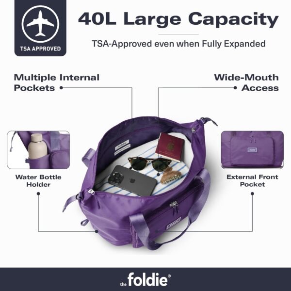 Foldable Travel Tote Bag for Women - 40L Weekender Bag with Multiple Pockets - Carry On Personal Item Travel Bag - Image 3