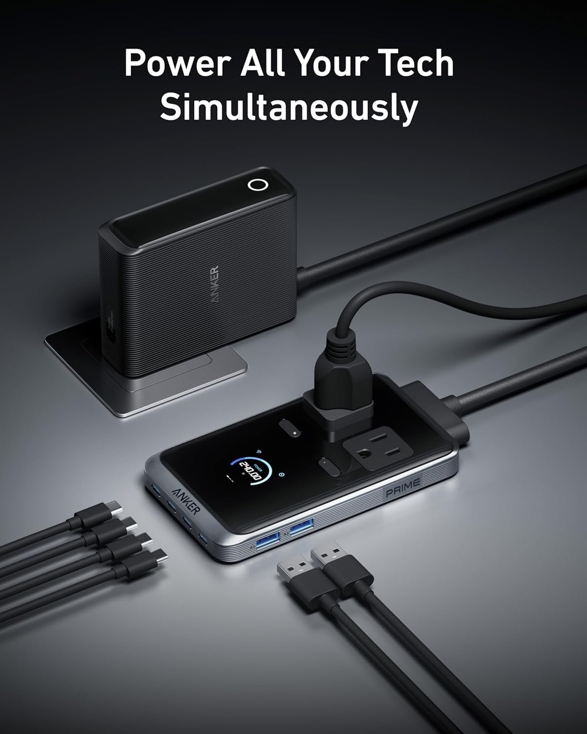 Anker Prime Charging Station, 240W 8-in-1 USB-C Power Strip, 5 ft Detachable Extension Cord, 2 AC, 4 USB-C, 2 USB-A, for iPhone 16/15, Desktop Accessory for MacBook, Home, Office (Not for Travel) - Image 3