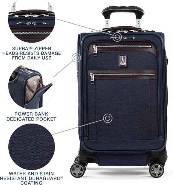 Travelpro Platinum Elite Softside Expandable Carry on Luggage, 8 Wheel Spinner Suitcase, USB Port, Suiter, Men and Women, True Navy Blue, Carry On 21-Inch - Image 3