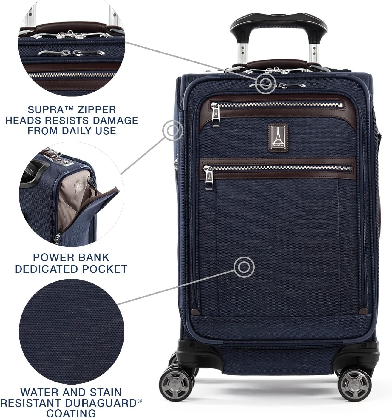 Travelpro Platinum Elite Softside Expandable Carry on Luggage, 8 Wheel Spinner Suitcase, USB Port, Suiter, Men and Women, True Navy Blue, Carry On 21-Inch - Image 3