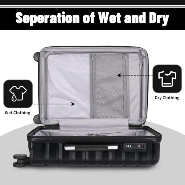 Lightweight Luggage with Spinner Wheels & YKK Zipper, Hard Shell 3-Piece Suitcase ABS+PC Hardside Luggage Set with TSA Lock for Men Travel, Black (20+24+28 inch) - Image 5