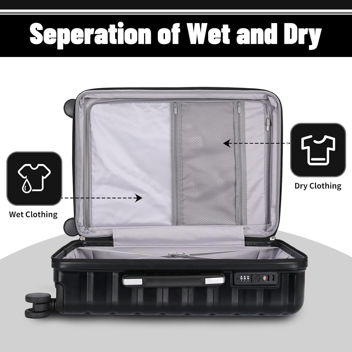 Lightweight Luggage with Spinner Wheels & YKK Zipper, Hard Shell 3-Piece Suitcase ABS+PC Hardside Luggage Set with TSA Lock for Men Travel, Black (20+24+28 inch) - Image 5