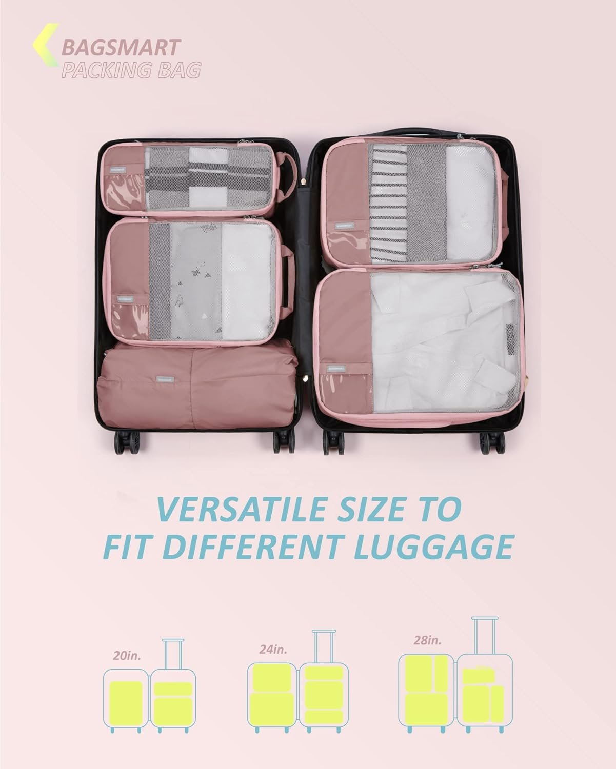BAGSMART 6 Set Compression Packing Cubes - Lightweight Travel Essentials, Durable Luggage Organizer - Image 3