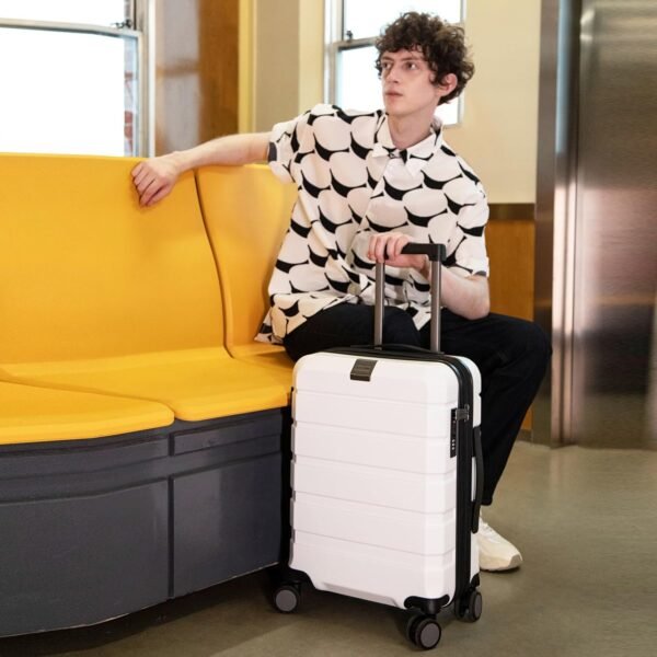 KROSER Hardside Expandable Carry On Luggage with Spinner Wheels & Built-in TSA Lock, Durable Suitcase Rolling Luggage with USB Port, Carry-On 20-Inch, White - Image 6