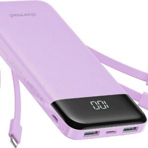 Portable Charger with Built in Cables, Portable Charger with Cords Wires Slim 10000mAh Travel Essentials Battery Pack 6 Outputs 3A High Speed Power Bank for iPhone Samsung Pixel LG Moto iPad