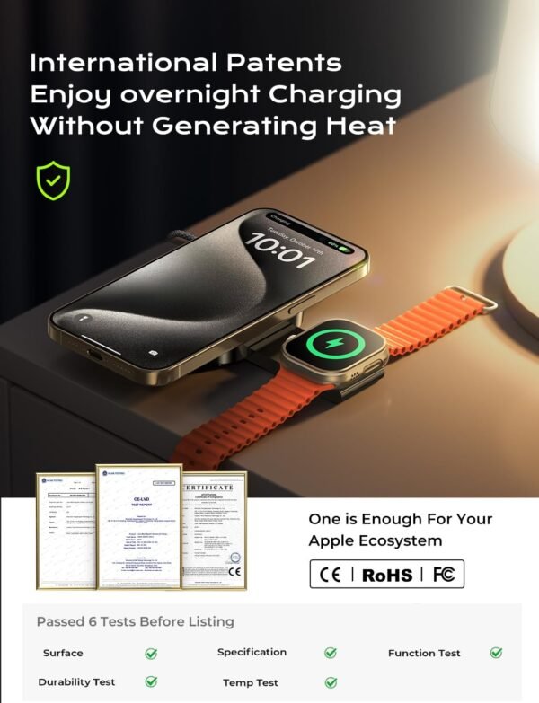 LISEN for MagSafe Charger Stand for iPhone Magnetic Apple Watch Airpods Charging, Minimalist Travel Charger Magnetic Wireless Charger iPhone for MagSafe Accessories Apple 16 Pro Max iwatch Airpods - Image 8