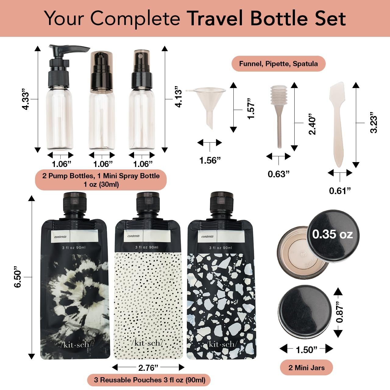 Kitsch 11 PCS Travel Bottles for Toiletries – Travel Essentials Kit for Shampoo, Conditioner, Lotion & More - TSA Approved Travel Bottles, Leak-Proof Refillable Travel Size Containers - Black & Ivory - Image 2