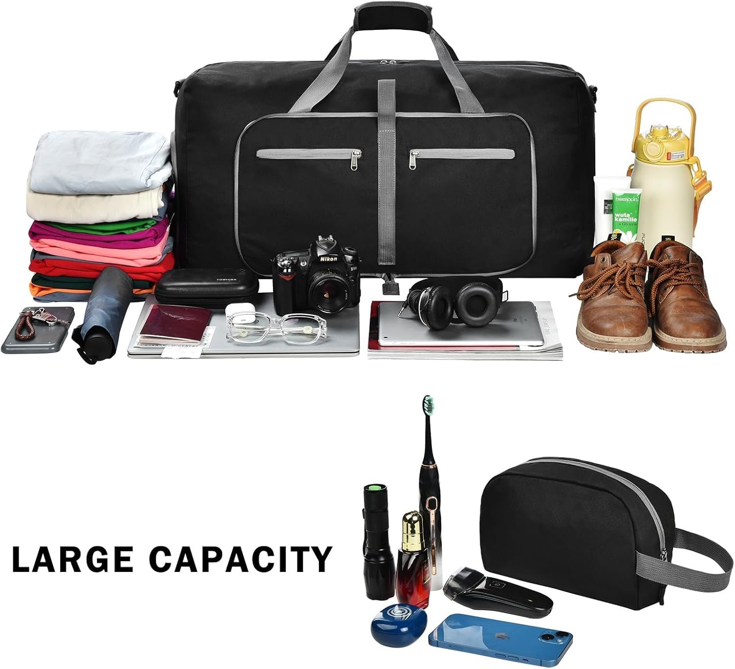 Felipe Varela Duffle Bag with Shoes Compartment and Adjustable Strap,Foldable Travel Duffel Bags for Men Women,Waterproof Duffel Bags - Image 4