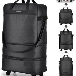 Hanke Suitcases with Wheels Expandable Foldable Luggage Bag Suitcase Collapsible Rolling Travel Bag Duffel Bag for Men Women Lightweight Suitcases without Telescoping Handle, Black