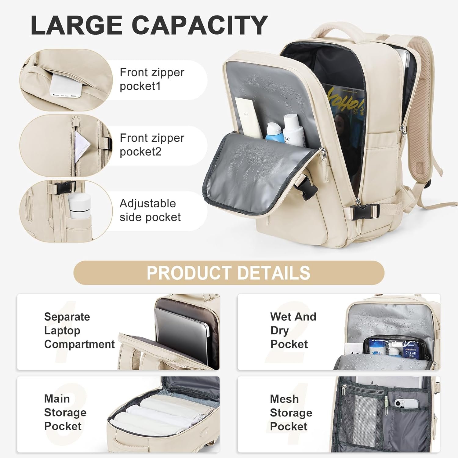 WONHOX Large Travel Backpack Carry on Flight Approved Laptop Work Business Backpack for Women Men Mochila de Viaje - Image 9