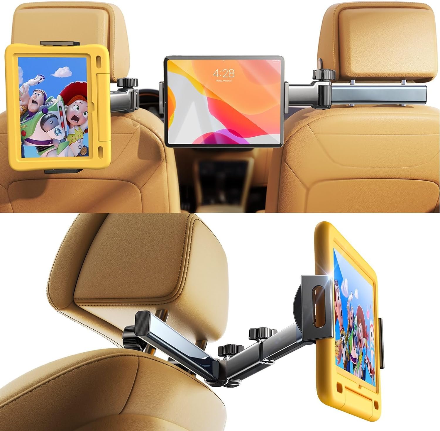 LISEN 3 in 1 for iPad Holder for Car Accessories for Women Interior Road Trip Camping Essentials Tablet Holder Backseat Car Organizer Car TV for Back Seat Headrest iPad Car Mount Kids Fire Tablet