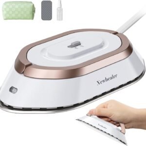 Newbealer Travel Iron with Global Voltage, 100-240V Mini Dry Iron for Clothes (No Steam), Max 300W, 60s Heat Up, 302℉ Non-Stick Ceramic Soleplate, 0.8lbs Ultra-Lightweight (Gold)