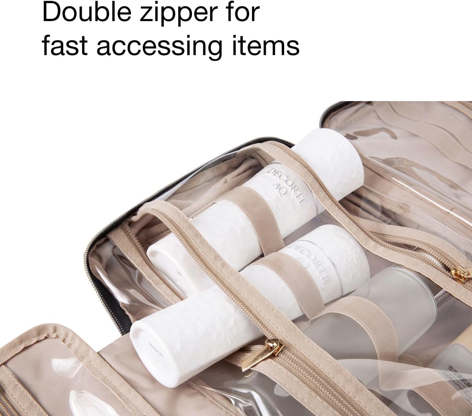 BAGSMART Toiletry Bag Travel Bag with Hanging Hook, Water-resistant Makeup Cosmetic Bag Travel Organizer for Accessories, Shampoo, Full Sized Container, Toiletries (Medium-Grey) - Image 4