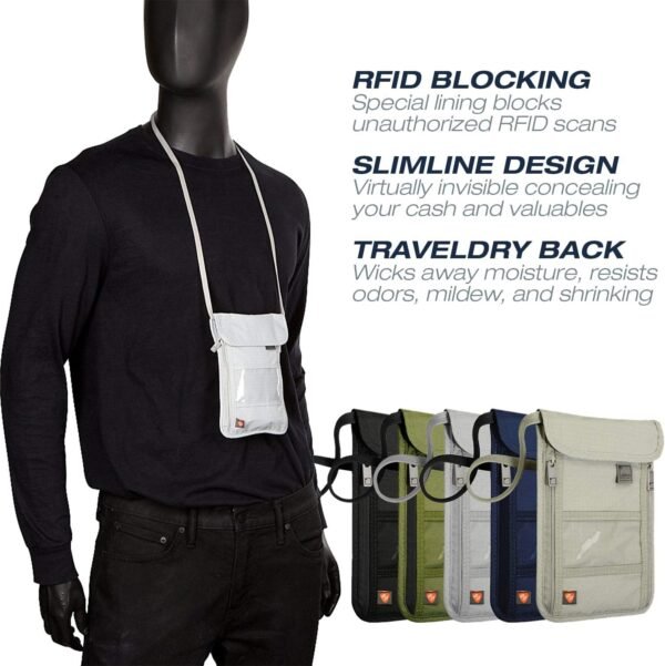 Lewis N. Clark RFID Blocking Stash Neck Wallet, Travel Pouch + Passport Holder for Women & Men, Black, One Size - Image 6