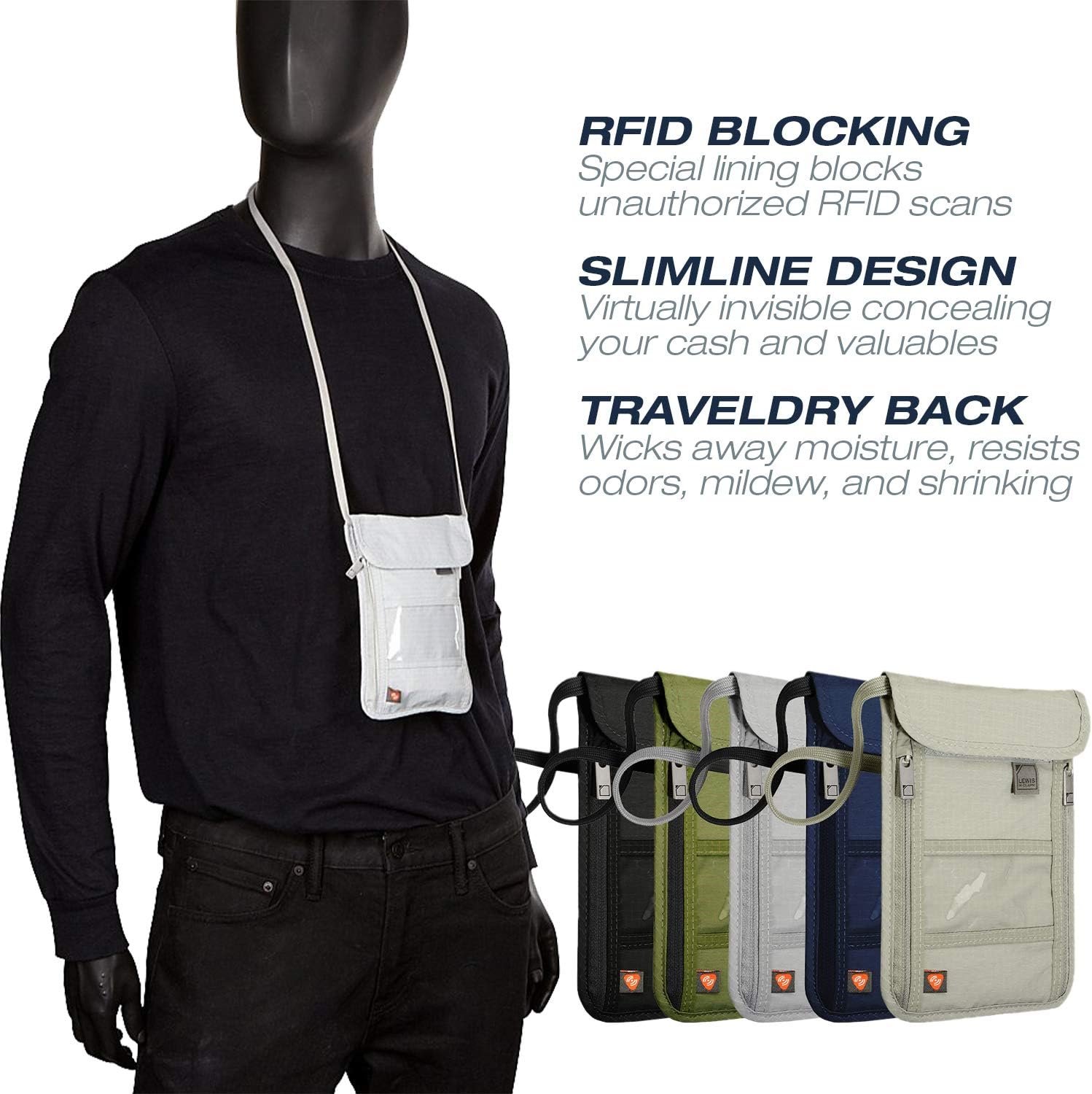 Lewis N. Clark RFID Blocking Stash Neck Wallet, Travel Pouch + Passport Holder for Women & Men, Black, One Size - Image 6