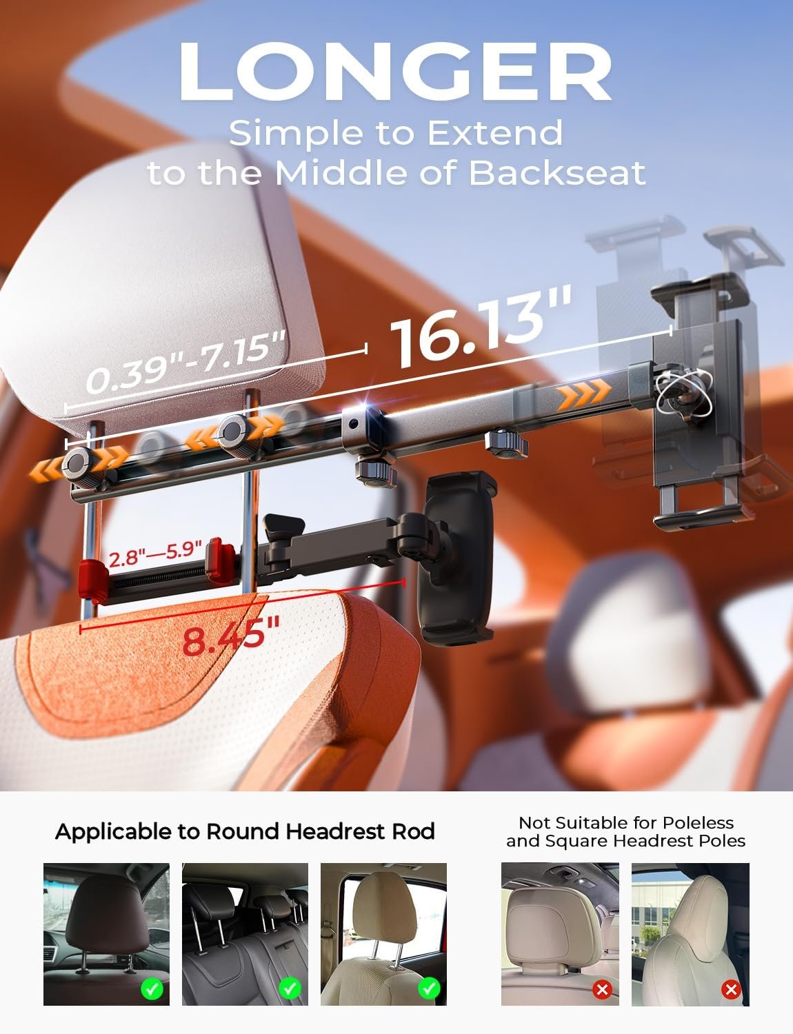 LISEN 3 in 1 for iPad Holder for Car Accessories for Women Interior Road Trip Camping Essentials Tablet Holder Backseat Car Organizer Car TV for Back Seat Headrest iPad Car Mount Kids Fire Tablet - Image 5