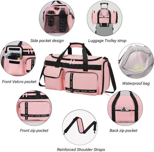 MAXTOP Gym Bag for Women Men Travel Duffle Bag Large Capacity Carry On Weekender Overnight Bag With Shoe Compartment Gym Tote Dry Wet Separation Duffel Bag for Travel - Image 6