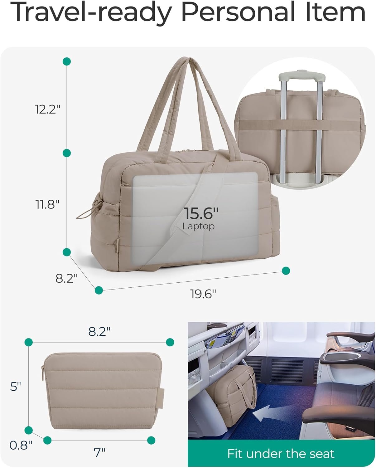 BAGSMART Gym Bag for Women with Toiletry Pouch, Lightweight Weekender Bags for Women with Wet Pocket, 31L Quilted Travel Duffle Carry On Bag, Weekender Overnight Bag for Travel,Water Resistant, Camel - Image 4