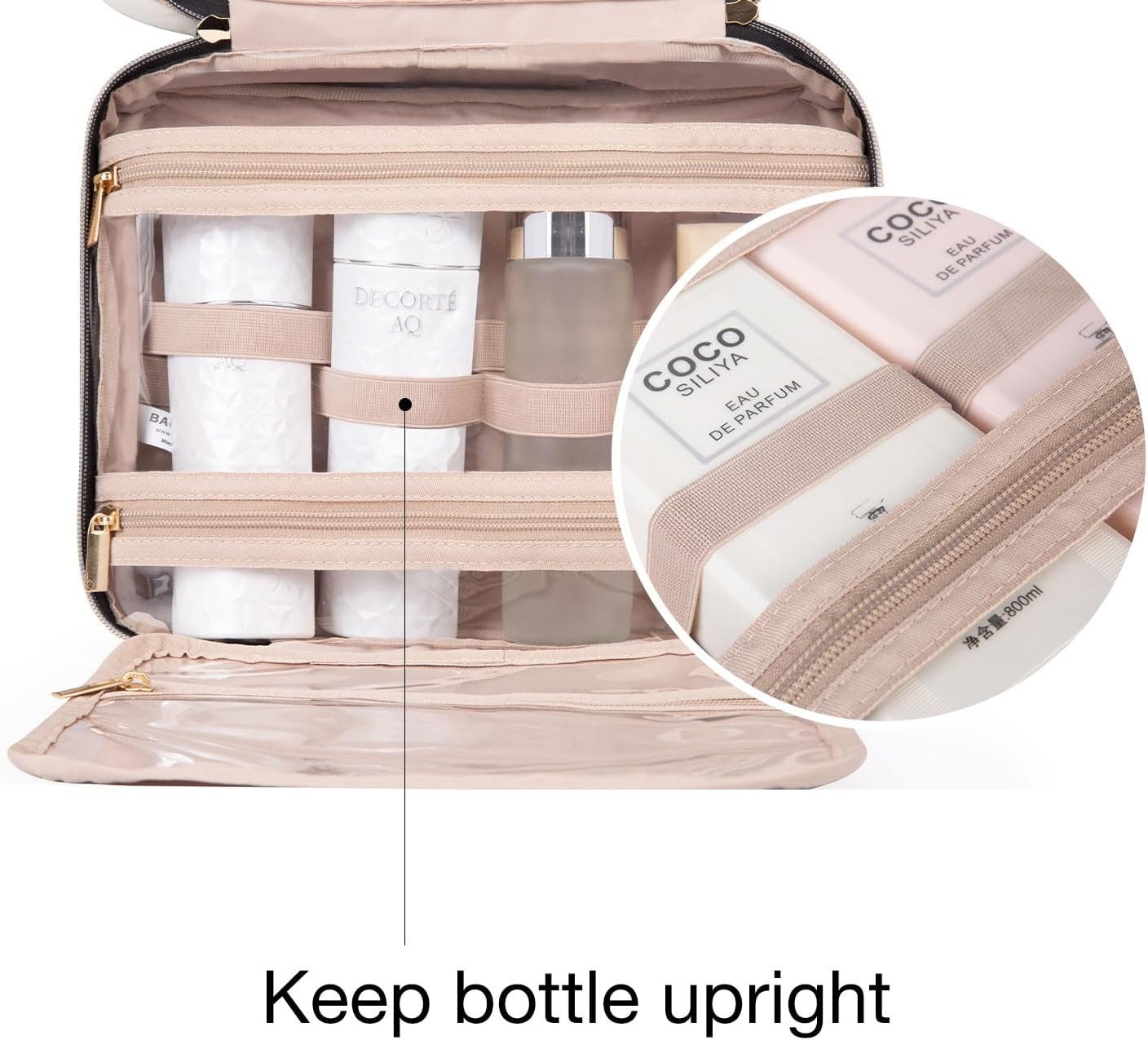 BAGSMART Toiletry Bag Travel Bag with Hanging Hook, Water-resistant Makeup Cosmetic Bag Travel Organizer for Accessories, Shampoo, Full Sized Container, Toiletries (Medium-Grey) - Image 3