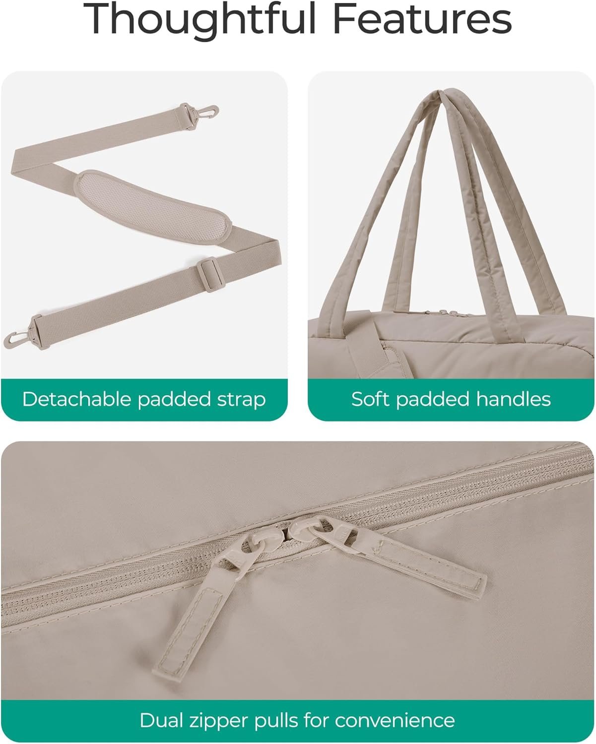 BAGSMART Gym Bag for Women with Toiletry Pouch, Lightweight Weekender Bags for Women with Wet Pocket, 31L Quilted Travel Duffle Carry On Bag, Weekender Overnight Bag for Travel,Water Resistant, Camel - Image 6