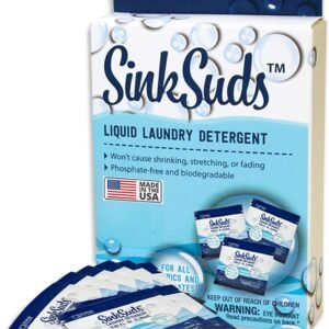 SinkSuds Laundry Detergent, Travel Size Liquid Soap, TSA Compliant, Safe For All Fabrics, 8 Packets (Packaging May Vary)